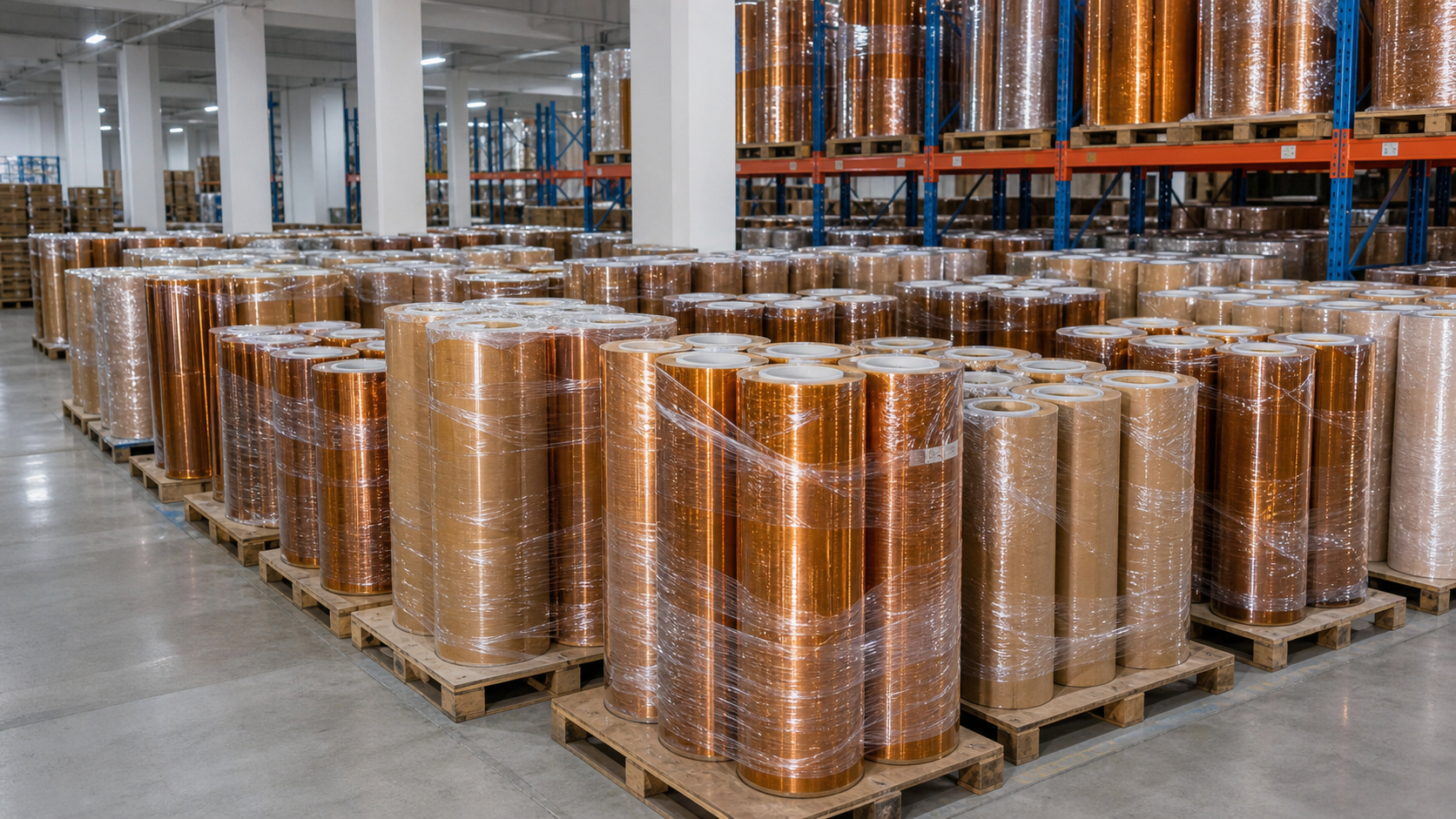 Amber PI film roll production line in a factory workshop