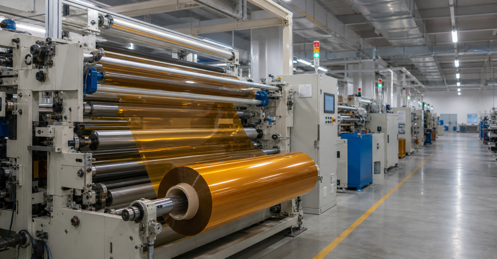 Amber PI film roll inspection and export packing preparation